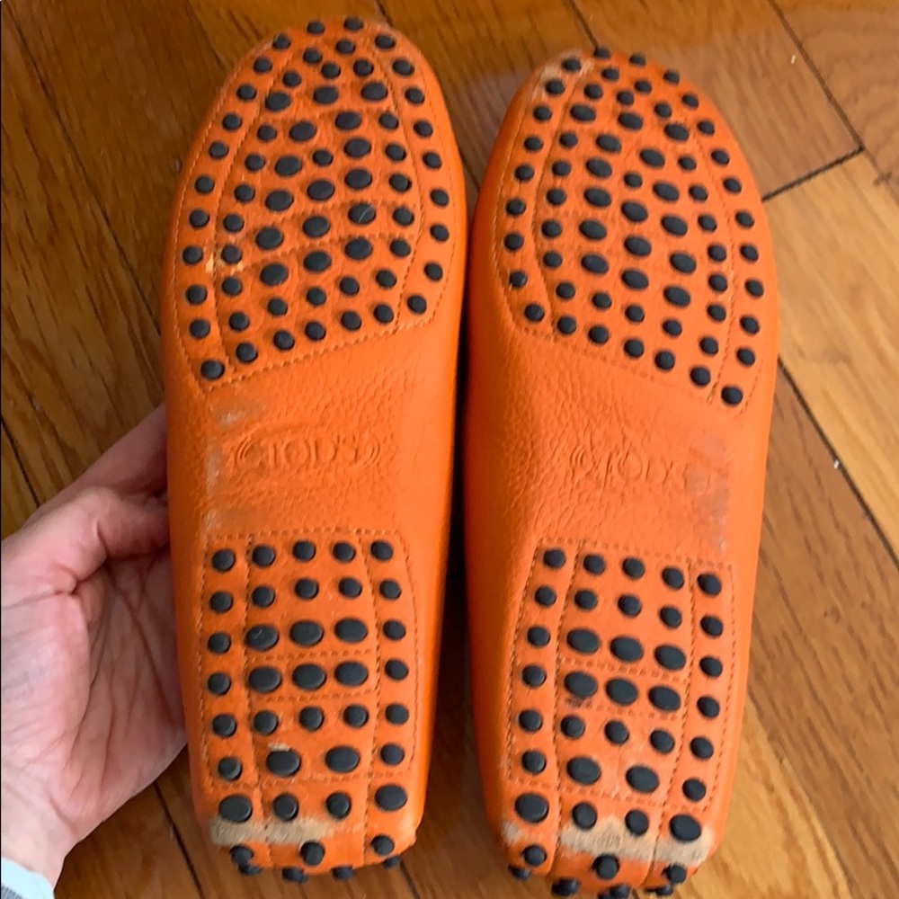 Tod's Orange Leather Penny Loafers Moccasins - Picture 3 of 8